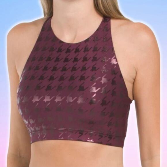Peloton A Other - NWT PELOTON Show Up Foil Houndstooth High Neck Bra Sz XS Plum